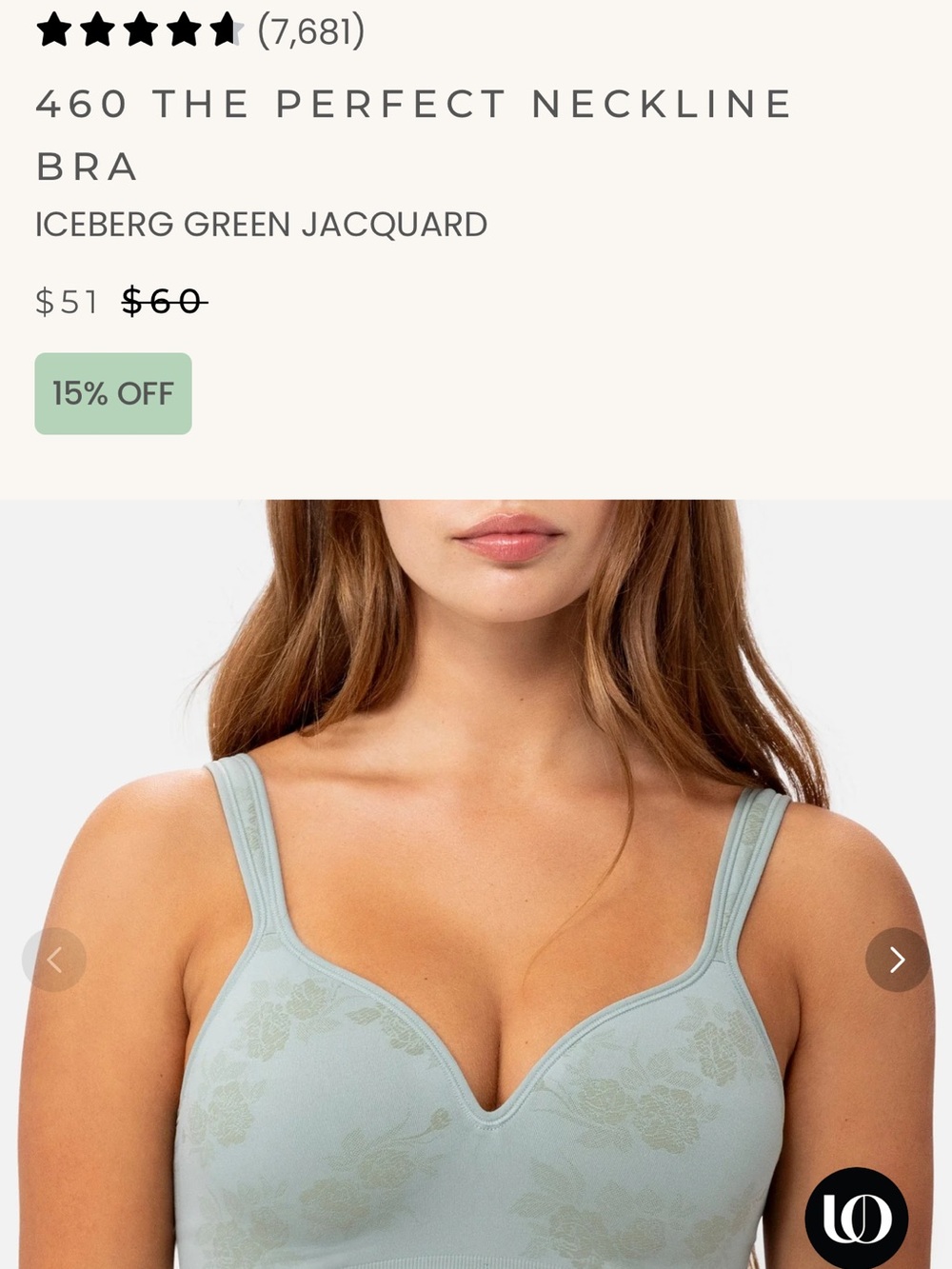 460 The Perfect Neckline Bra — Iceberg Green Jacquard; Size 3X
